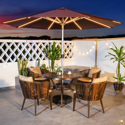 Balcony and Kiosk Umbrella, Outdoor Sun Umbrella with LED and Solar Centre Pole for Cafes and Gardens