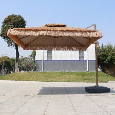 Outdoor Faux Thatch Straw Roman Umbrella, Folding Garden and Beach Umbrella for Resorts