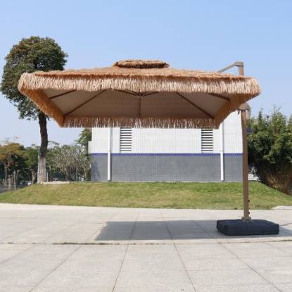 Picture of Outdoor Faux Thatch Straw Roman Umbrella, Folding Garden and Beach Umbrella for Resorts