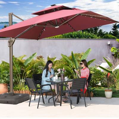 Outdoor Solar LED Roman Umbrella, Large Garden Patio and Beach Sun Umbrella