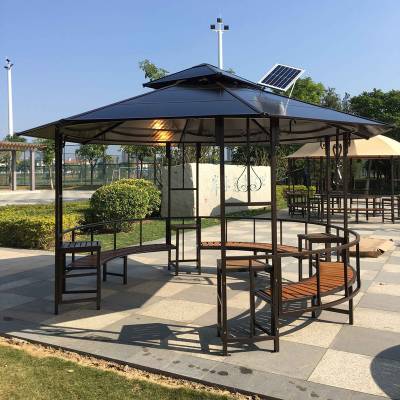 Round Wrought Iron Gazebo with Polycarbonate Roof, Home Garden and Site Tea Shelter