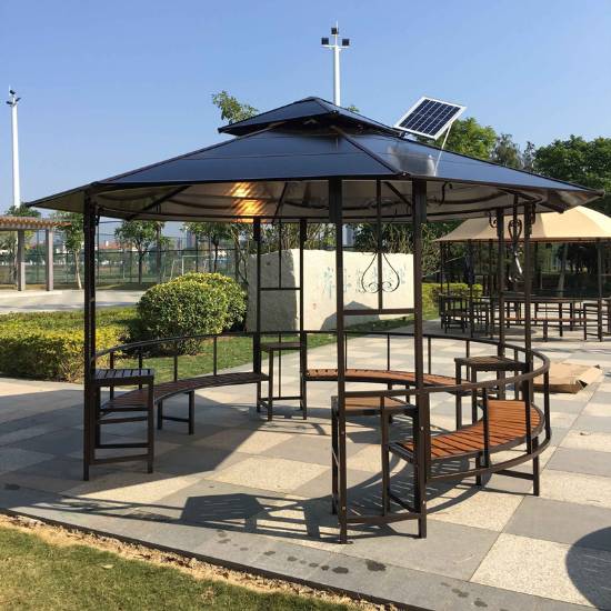 Picture of Round Wrought Iron Gazebo with Polycarbonate Roof, Home Garden and Site Tea Shelter