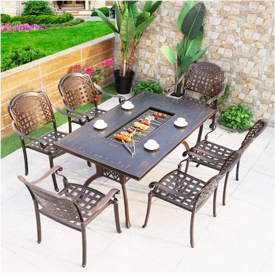 Picture of Cast Aluminium Outdoor BBQ Table and Chair 5-Piece Set with Marble Top