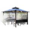 Picture of Aluminium Four-Corner Gazebo with Table, Chairs and Side Curtains, Outdoor Garden Shelter
