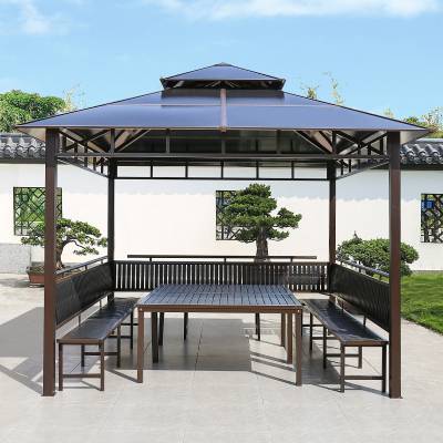 Aluminium Gazebo with Polycarbonate Roof, Villa Garden Terrace Sun and Rain Shelter