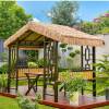 Picture of Outdoor Solid Timber Thatched Gazebo, Cabin Style Four-Post Landscape Pavilion for Garden