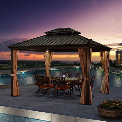 Outdoor Aluminium Four-Post Gazebo, Modern Shade Canopy for Garden and Terrace