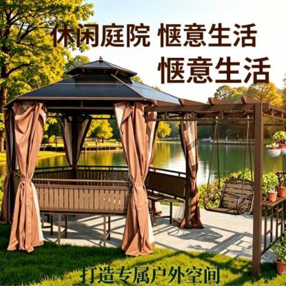 Picture of New Chinese Style Hexagonal Garden Gazebo, Rain and Sun Protection, for Villa Terraces