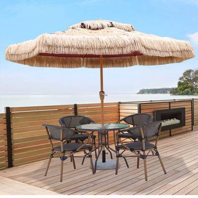 Outdoor Faux Straw Thatch Centre Pole Umbrella, Iron Frame, for Patio Tables and Chairs