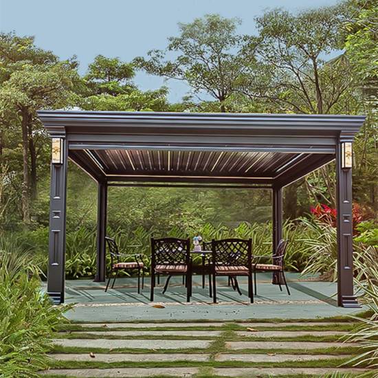 Picture of Electric Louvred Aluminium Gazebo, Four-Post Outdoor Pergola for Garden and Terrace