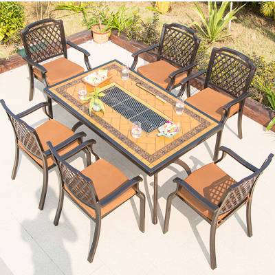 European Style Wrought Iron Outdoor Table and Chair Set, Garden BBQ Dining Furniture