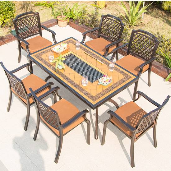 Picture of European Style Wrought Iron Outdoor Table and Chair Set, Garden BBQ Dining Furniture