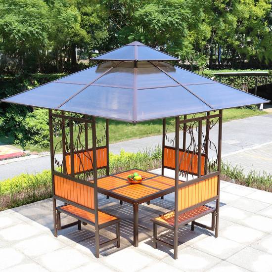 Picture of Polycarbonate Roof Four-Post Gazebo, Outdoor Market Stall Shade Umbrella, Park Pavilion