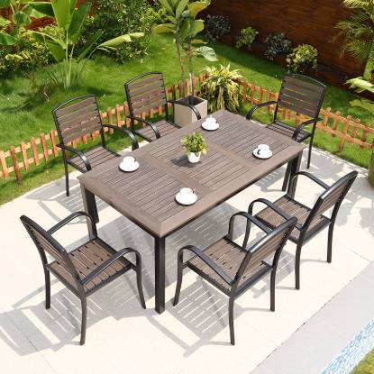 Picture of Wood Plastic Composite Outdoor Table and Chair Set, Treated Timber, Waterproof Patio Furniture