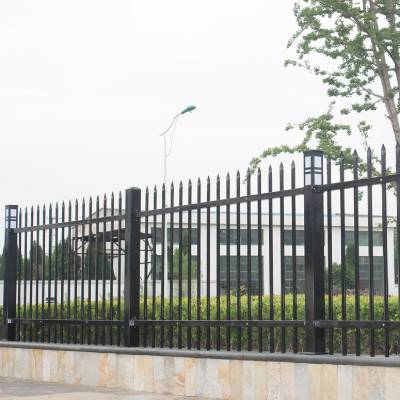 Zinc Steel Fence with LED Post Lights, Boundary Railing for Municipal and Government Buildings, Outdoor Barrier