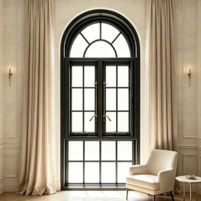 Customisable Thermal Break Aluminium French Retro Arched or Square Casement Window, Entry Divider Ventilation Window