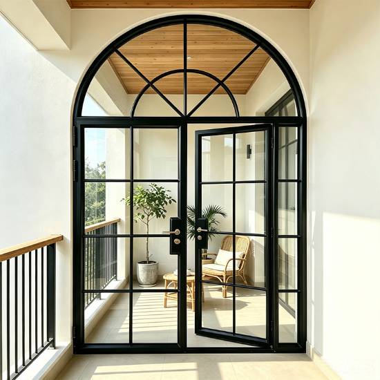 Picture of French Vintage Aluminium Arched Double Hinged Door for Courtyard and Entry