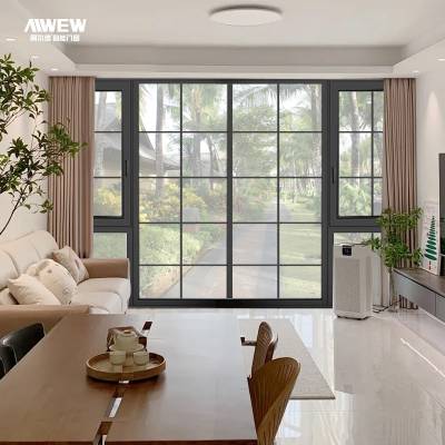 Customisable Thermal Break Aluminium Casement Window with Glazing Bars, Tempered Glass, Soundproof