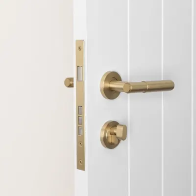 Brushed brass front door lock set