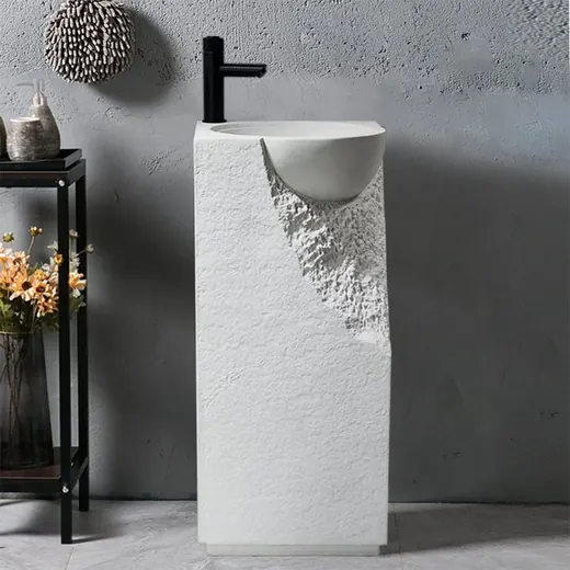 870 Japandi stone resin pedestal basin