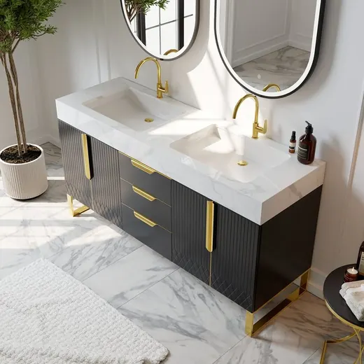 1500 freestanding double vanity, sintered stone top