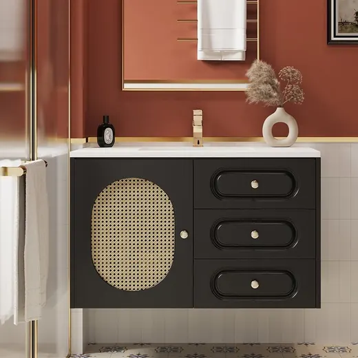 Rattan wall-hung vanity