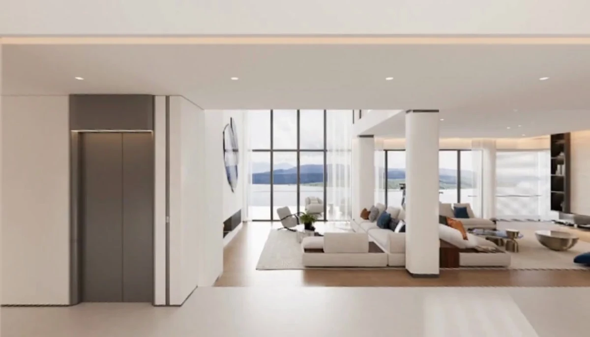 Clontarf · Residential design visual · Full-height glazing and a residential lift connect light, views and everyday movement.